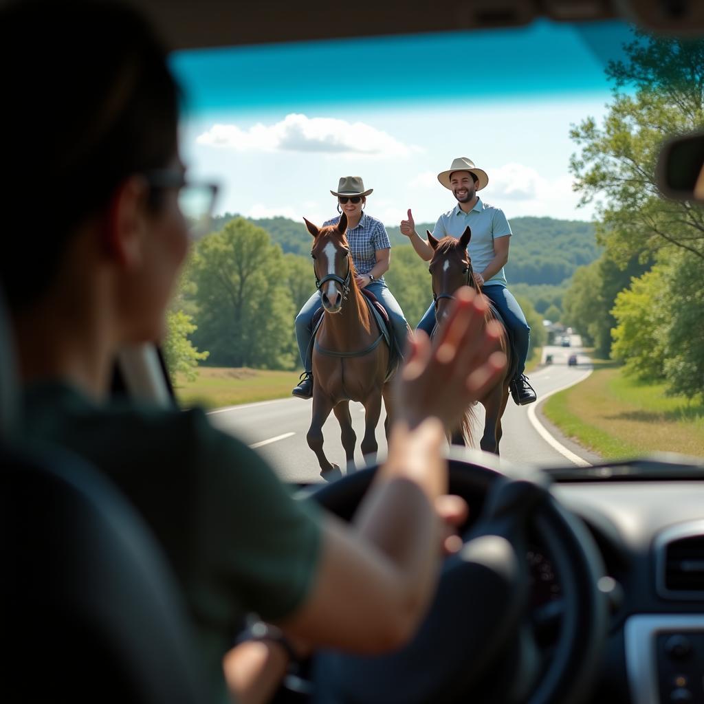 Driver Waving to Acknowledge Horse Rider