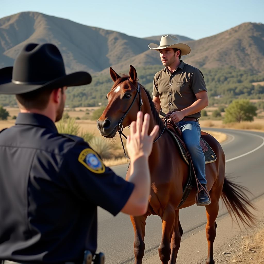 Horse being stopped at DUI checkpoint in California