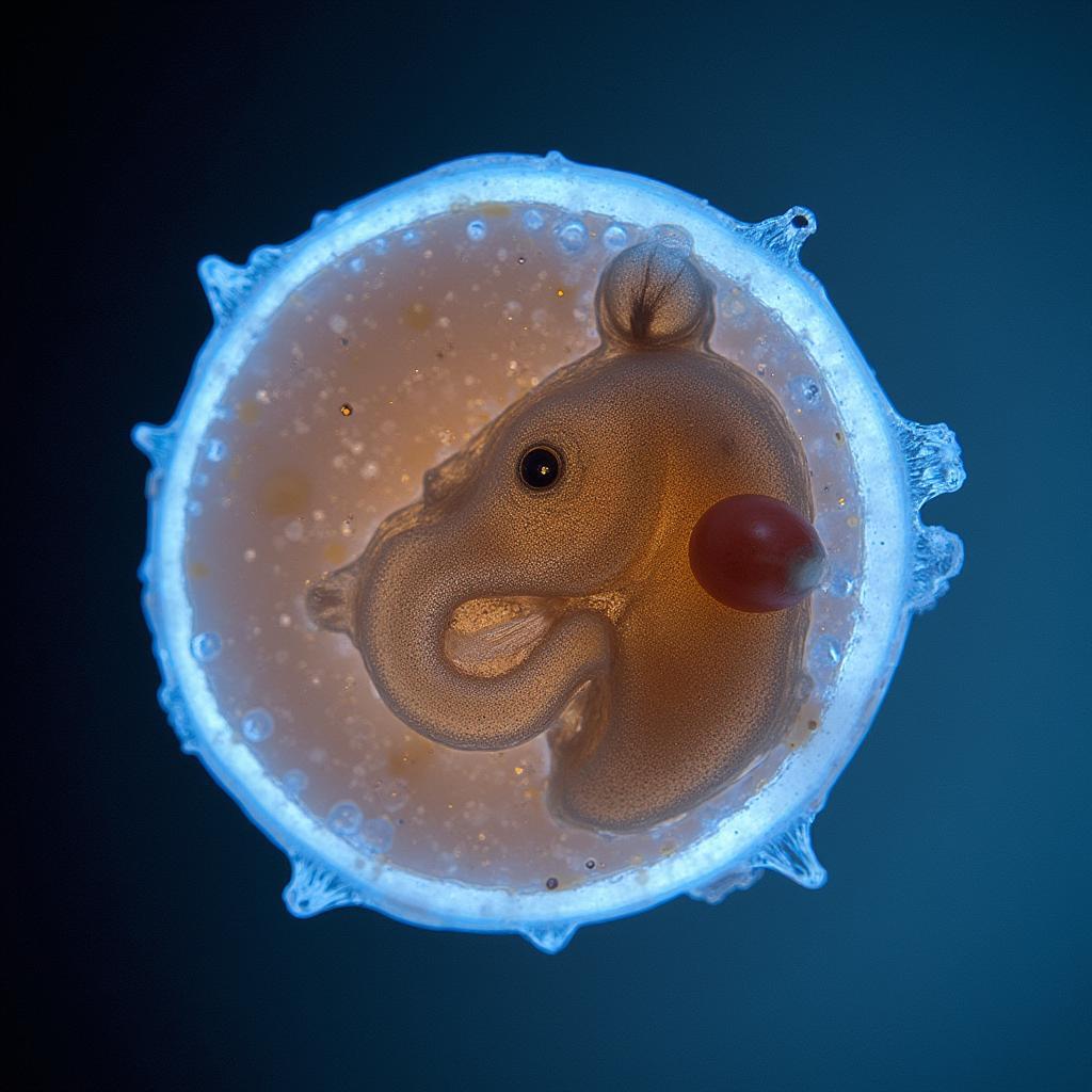 Close-up view of horse embryo under microscope