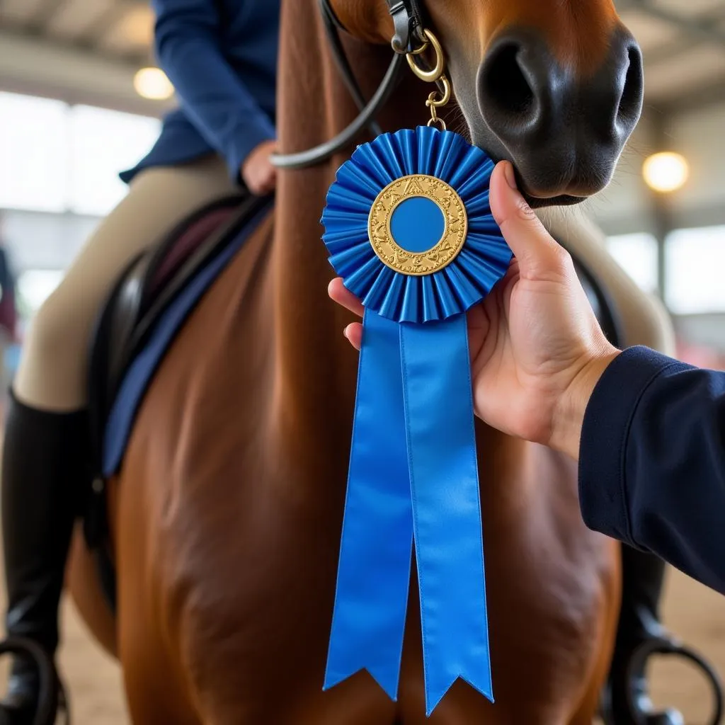 Equestrian and Horse Winning Blue Ribbon