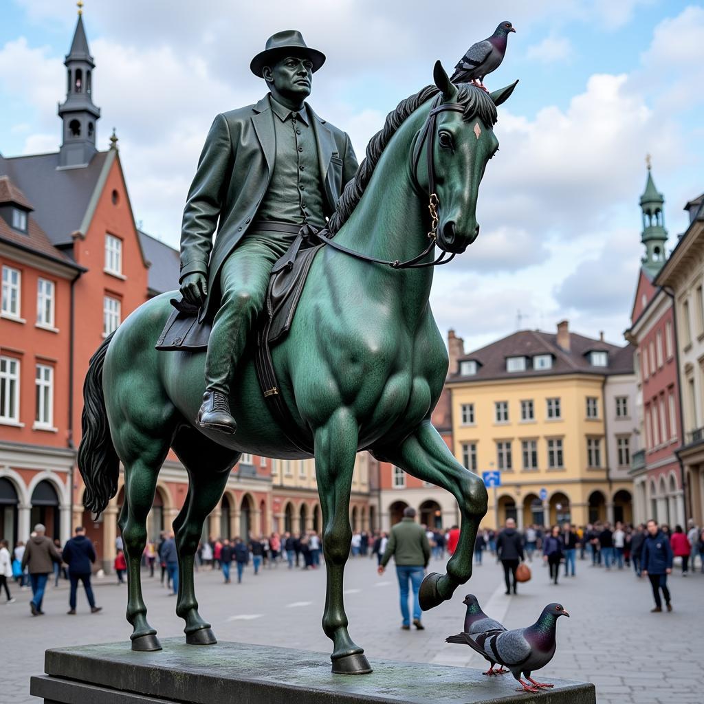 Equestrian Bronze Statue in Public Square