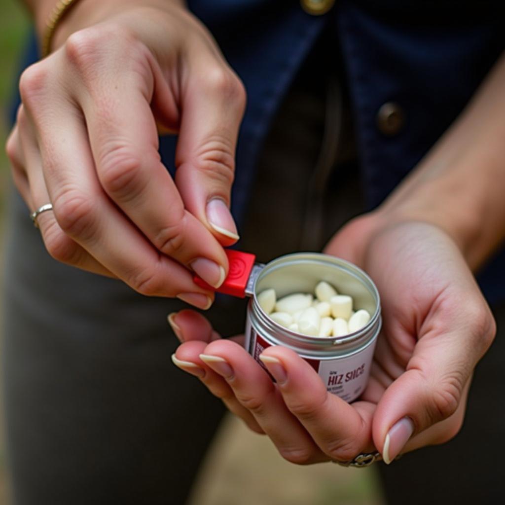 Equestrian Holding a Container of Joint Supplement