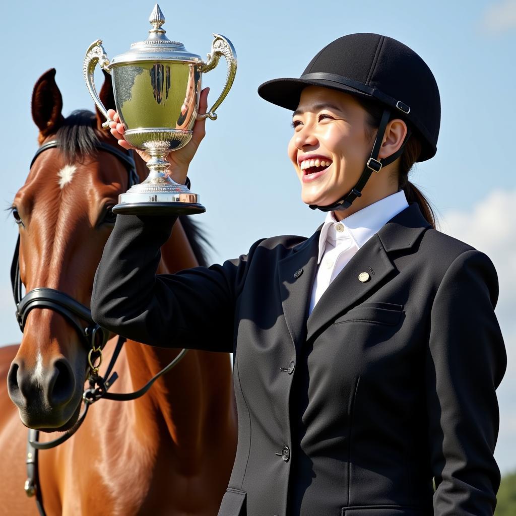 Equestrian Holding Trophy with Horse