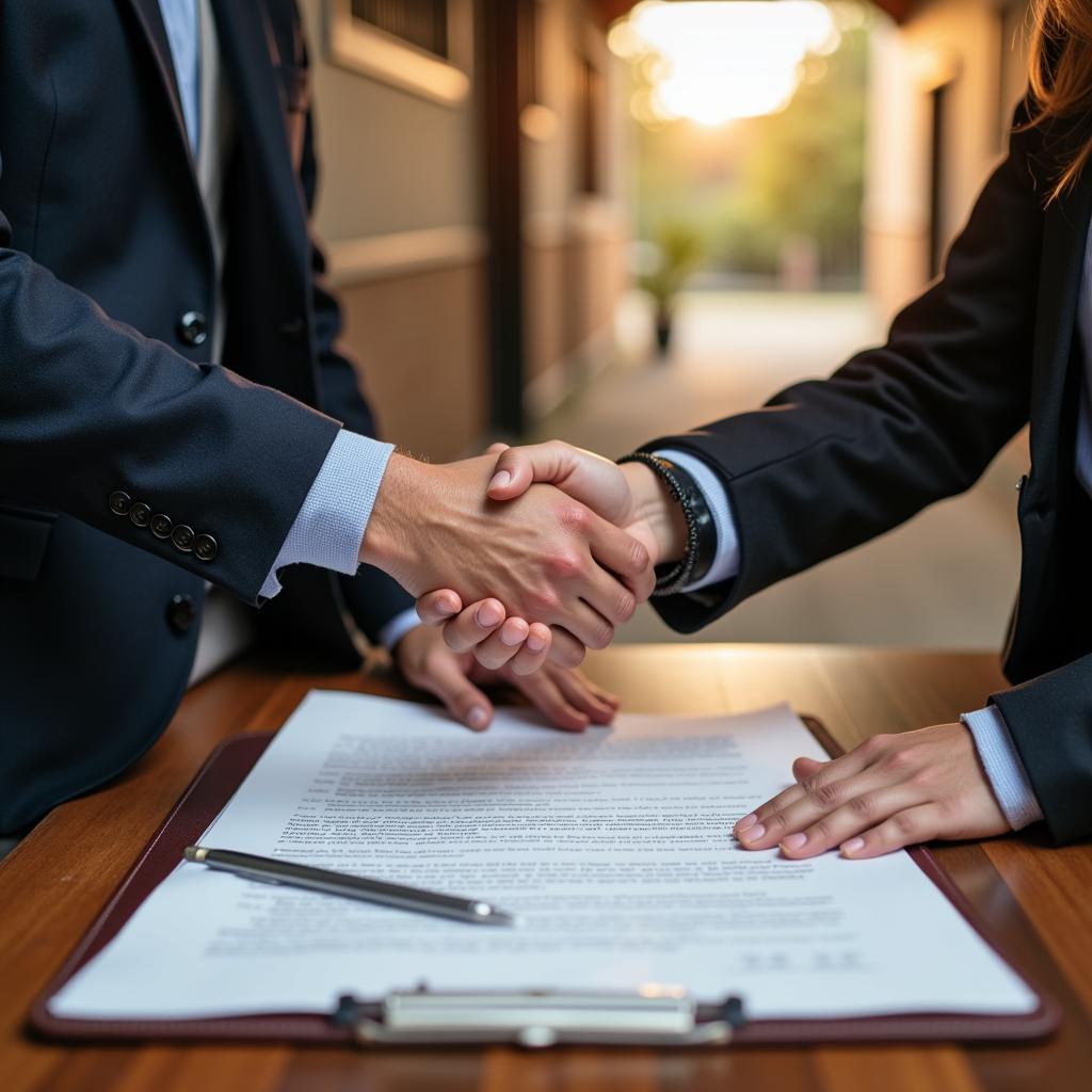 Rider and stable owner signing a lease agreement