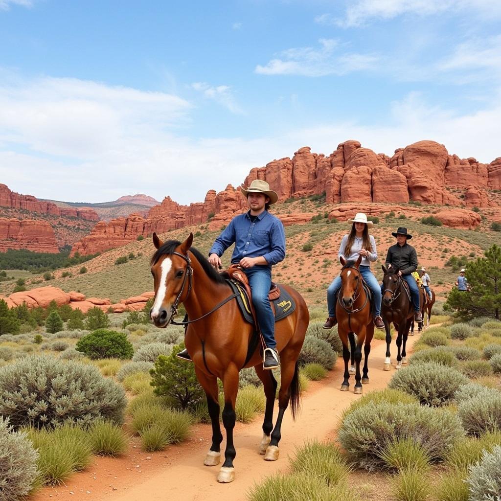  Riders on horseback enjoying the scenic trails near Aztec, New Mexico