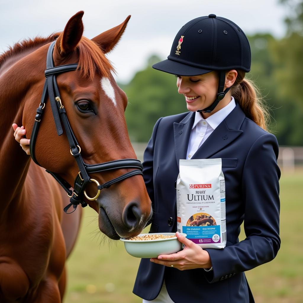 Equestrian Feeding Purina Ultium to Their Horse