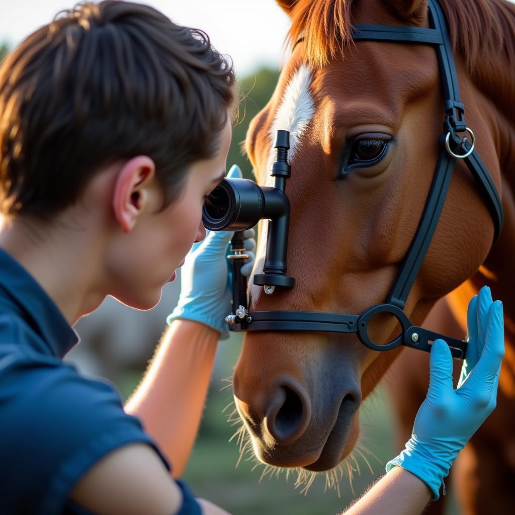 Veterinarian Examining a Horse's Eye