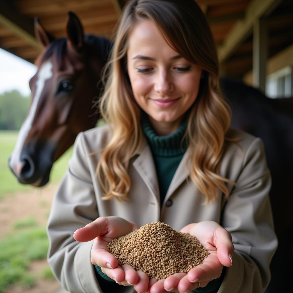 Equine Nutritionist Examining Horse Feed