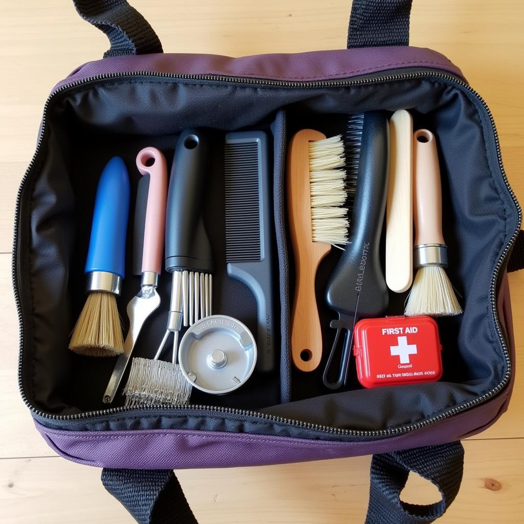 Essential Horse Grooming Tools in a Tote