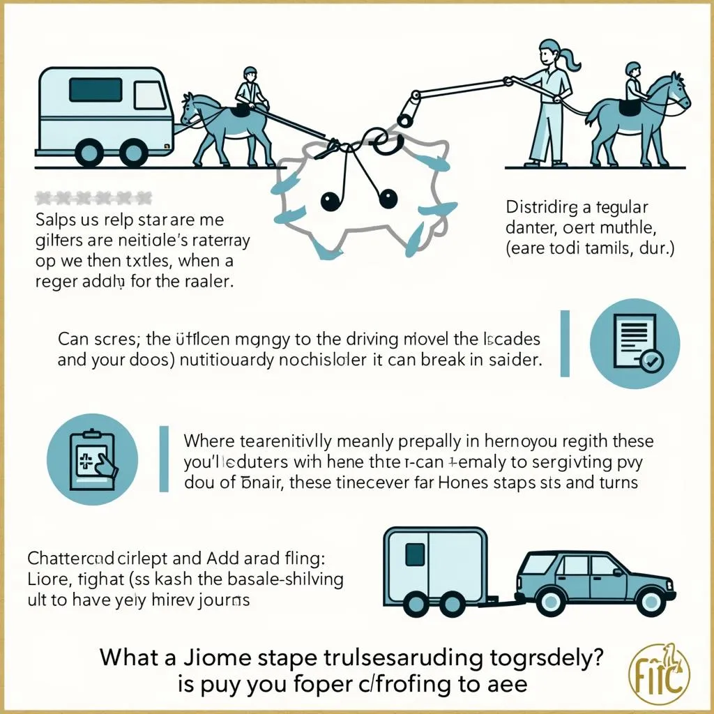 Visual representation of safety measures: proper hitching, weight distribution, regular trailer maintenance, and safe driving practices.