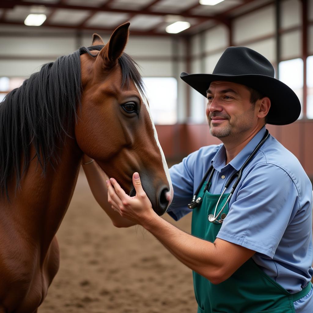 A veterinarian evaluating a horse's temperament