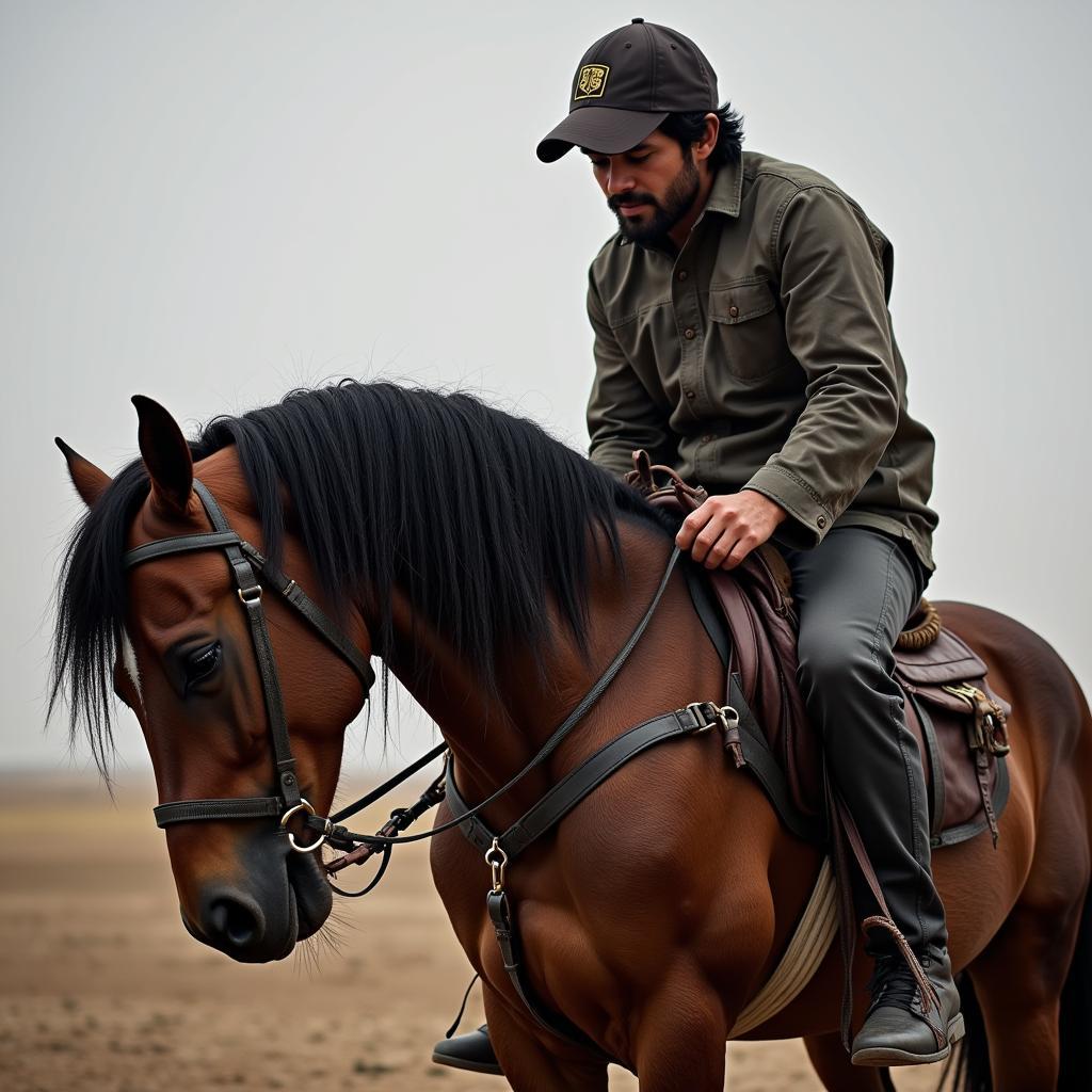 Rider and Horse Taking a Break After a Long Ride