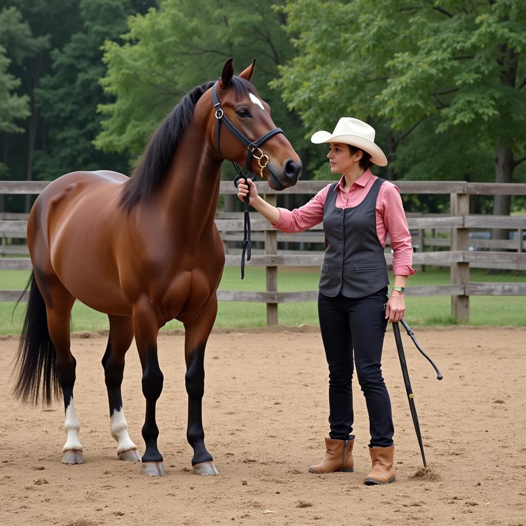  Experienced trainer using positive reinforcement techniques with a horse