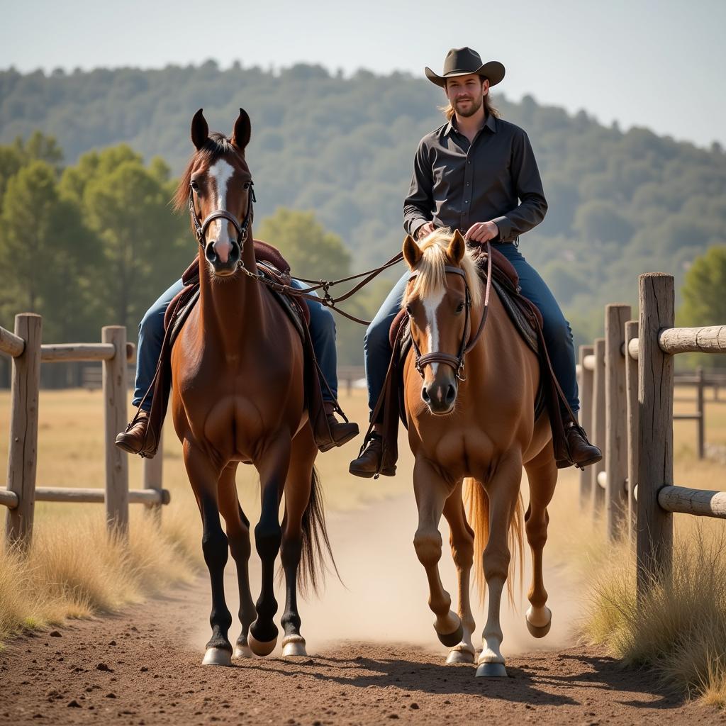 Experienced Rider Training a Mustang for Trail Riding