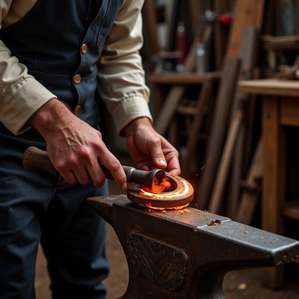 Farrier Working on a Horseshoe in a Forge