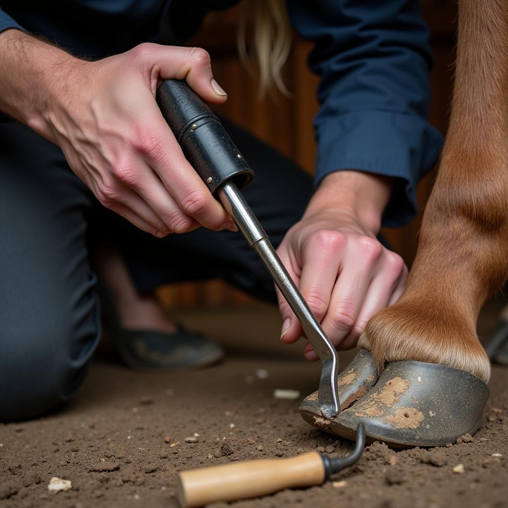 Farrier Trimming Horse Hoof