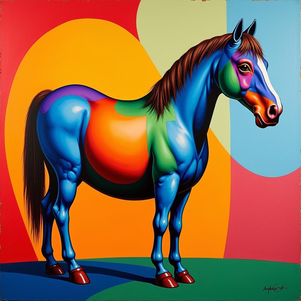 Vibrant painting of a horse by Fernando Botero