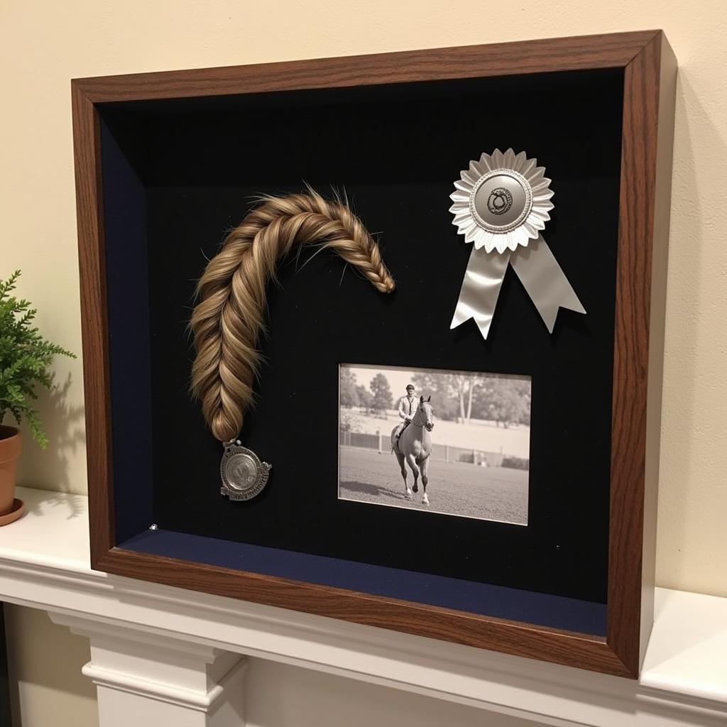  Finished Shadow Box Horse Hair Keepsake on Mantle