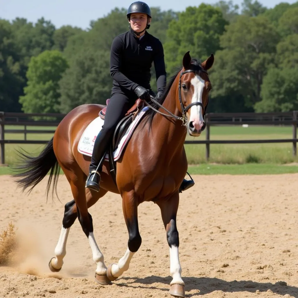 Five Star General Horse Being Ridden in an Arena