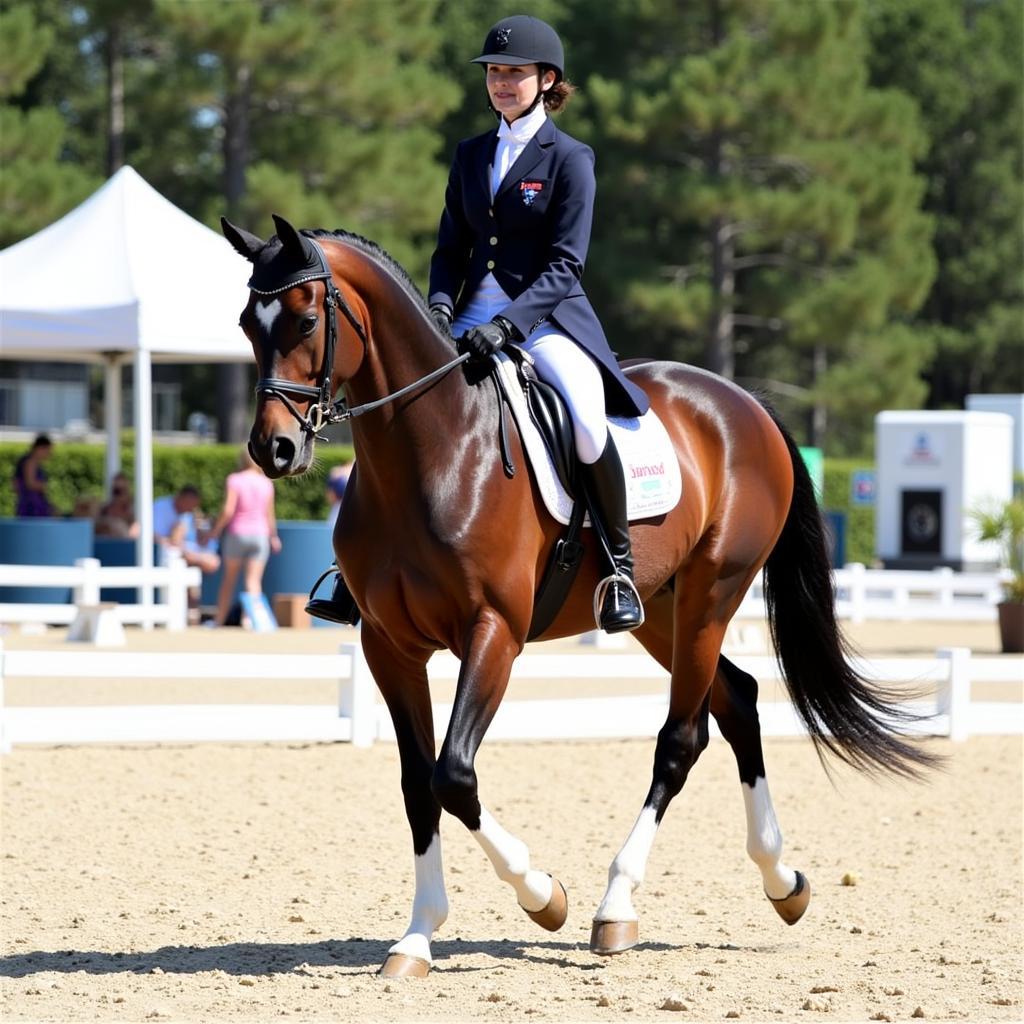 A horse and rider performing dressage at the Florida Gulf Coast Horse Show 