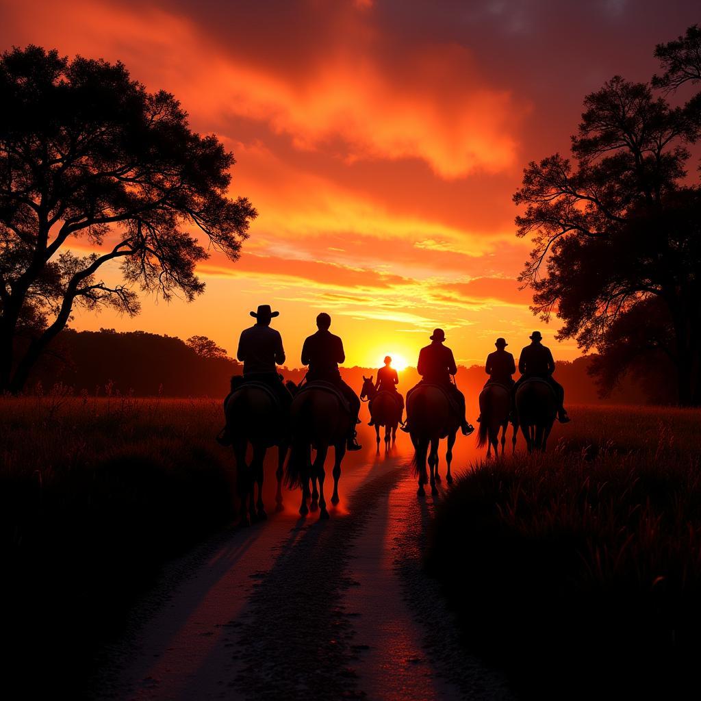 Horseback riding on a scenic trail at sunset in Florida