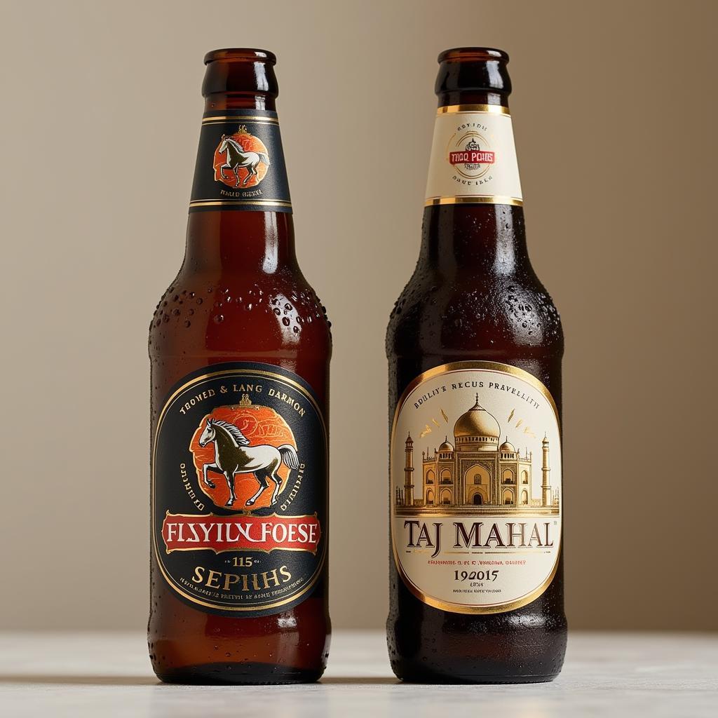 Flying Horse and Taj Mahal beer bottles side by side