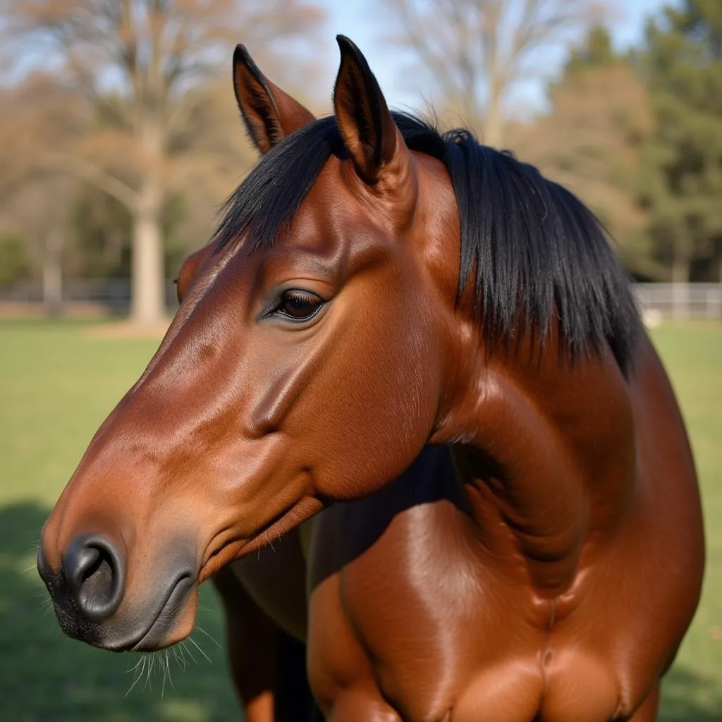 Free horse peacefully grazing in a lush Michigan pasture