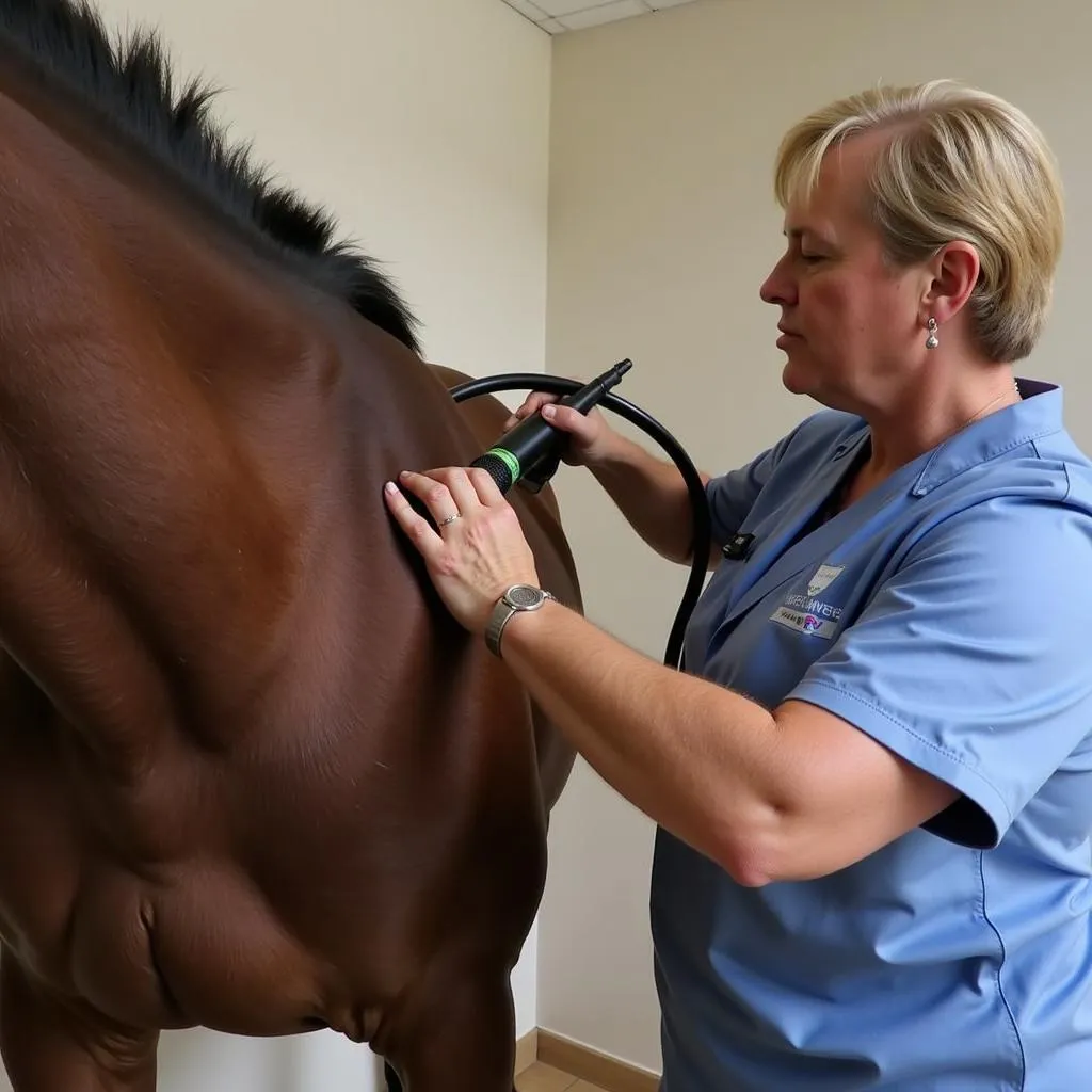 Freeze branding a horse