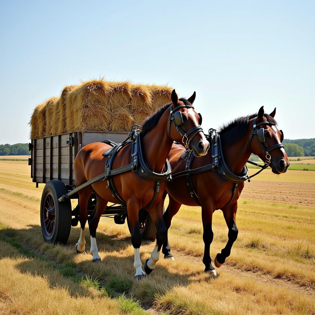 Freight wagon transporting hay across a field