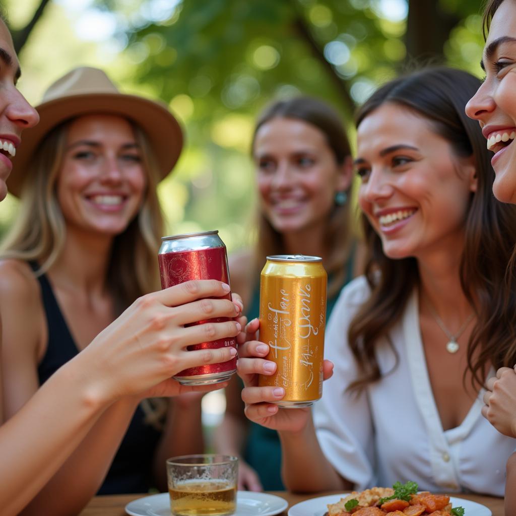 Group of Friends Enjoying Canned Wine at a Picnic