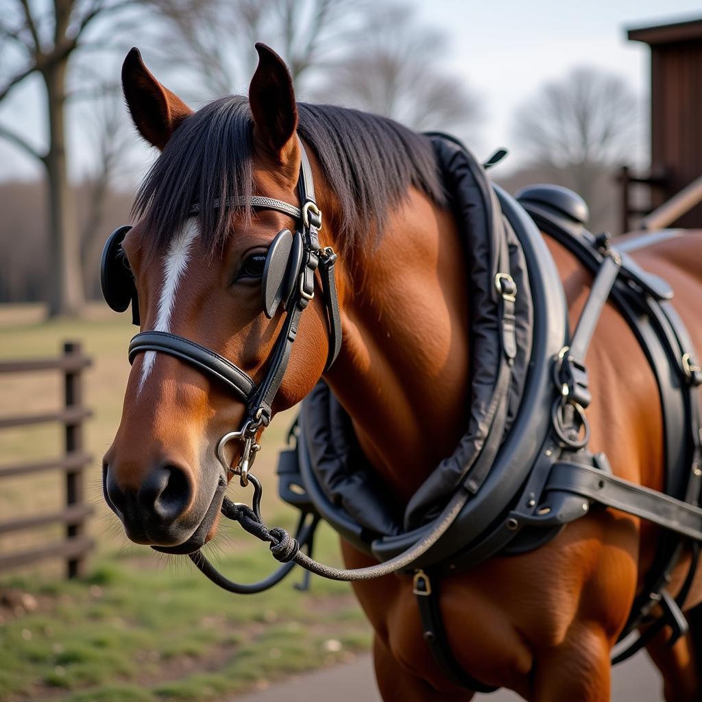 Horse Wearing a Full Collar Harness