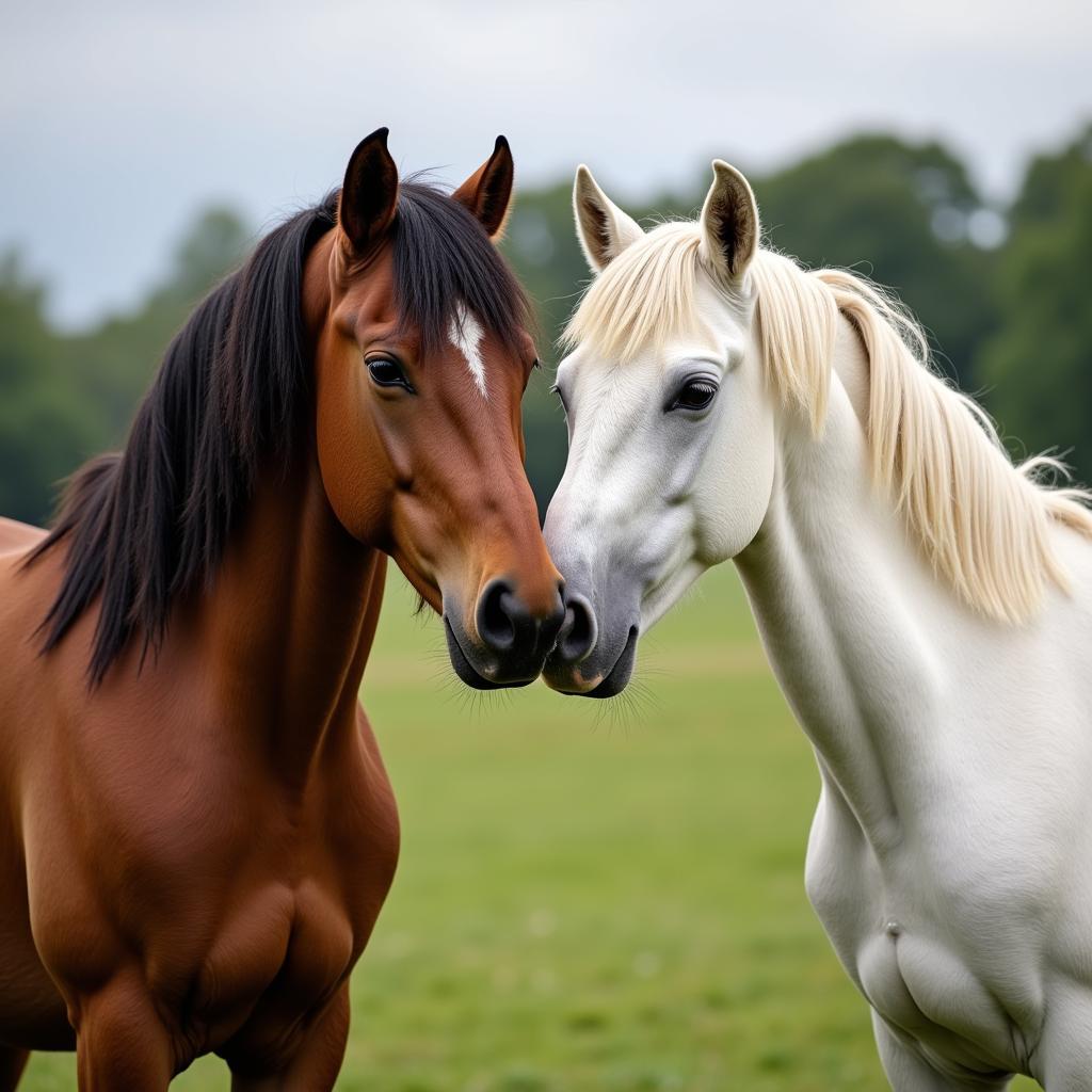 Two Horses Sharing a "Kiss"