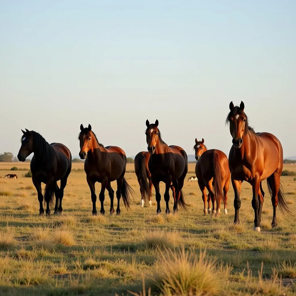 Several Chalou horses in a pasture