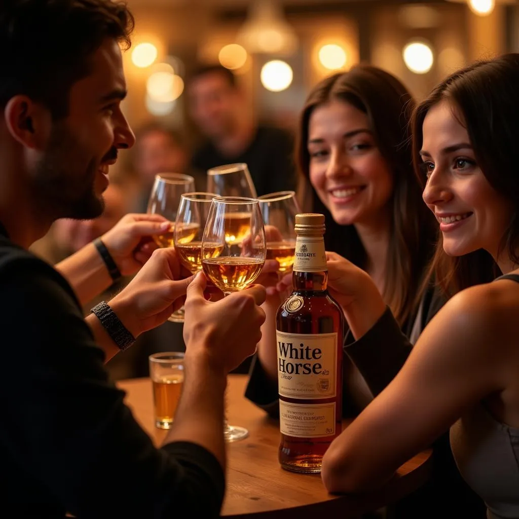 Friends Sharing a Toast with White Horse Scotch