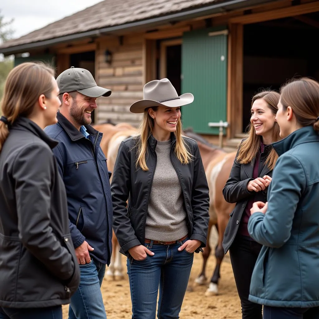 Horse owners gathered, discussing vaccination strategies