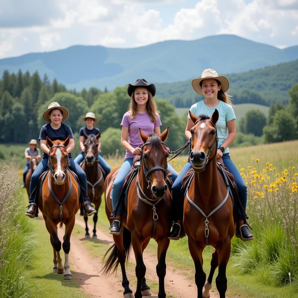 A group of riders enjoying a trail ride together 