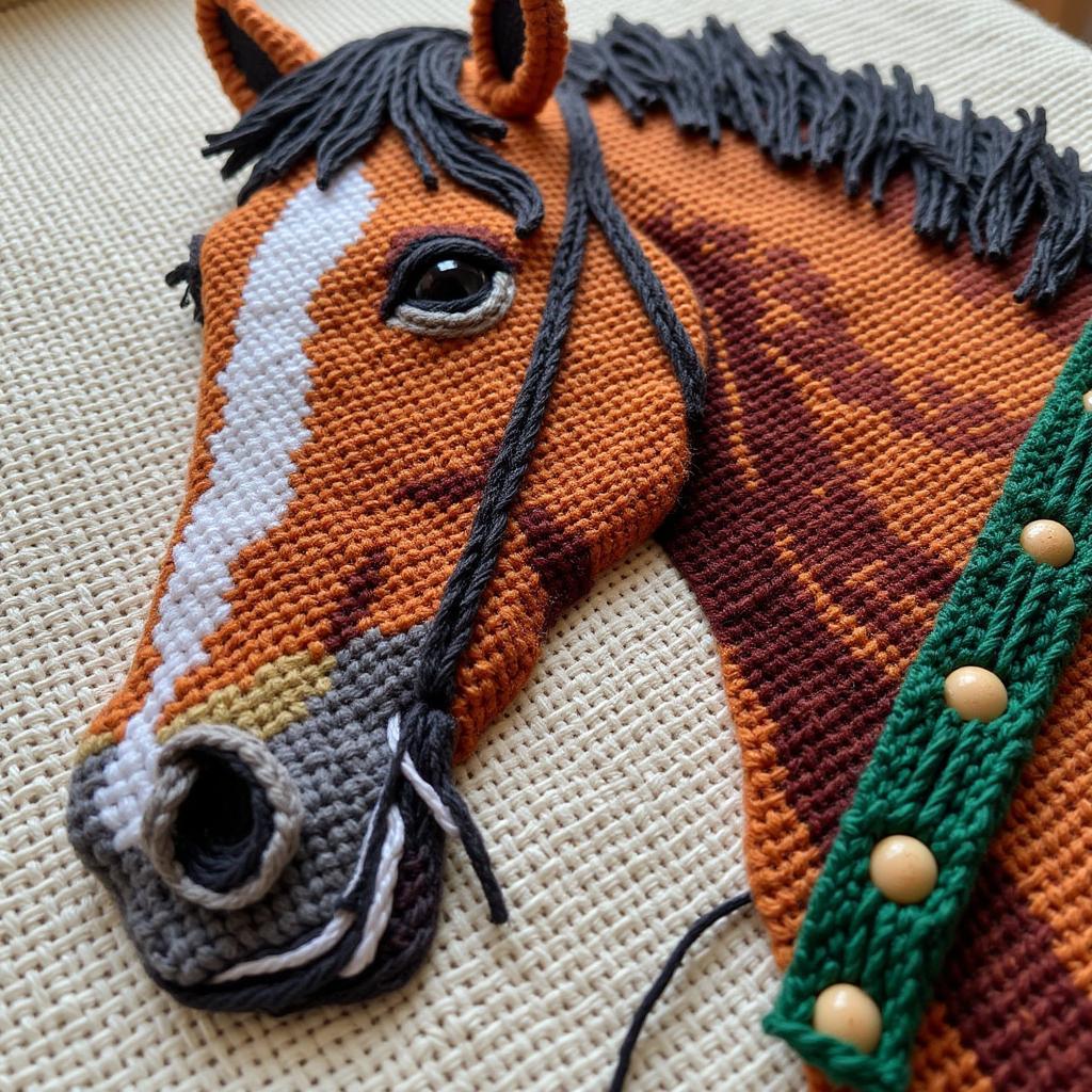 A handcrafted horse needlepoint stocking