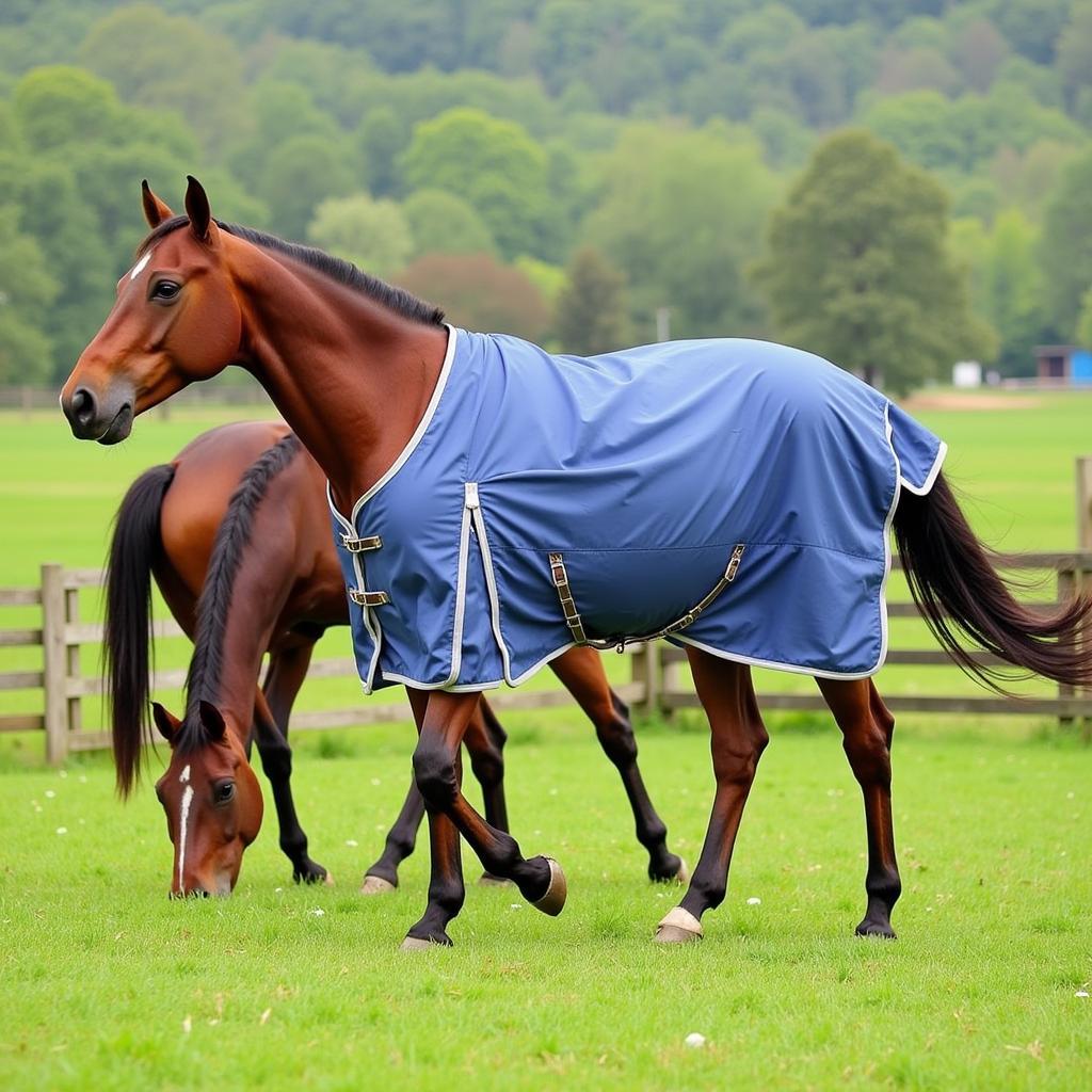 Happy horse in a slinky blanket