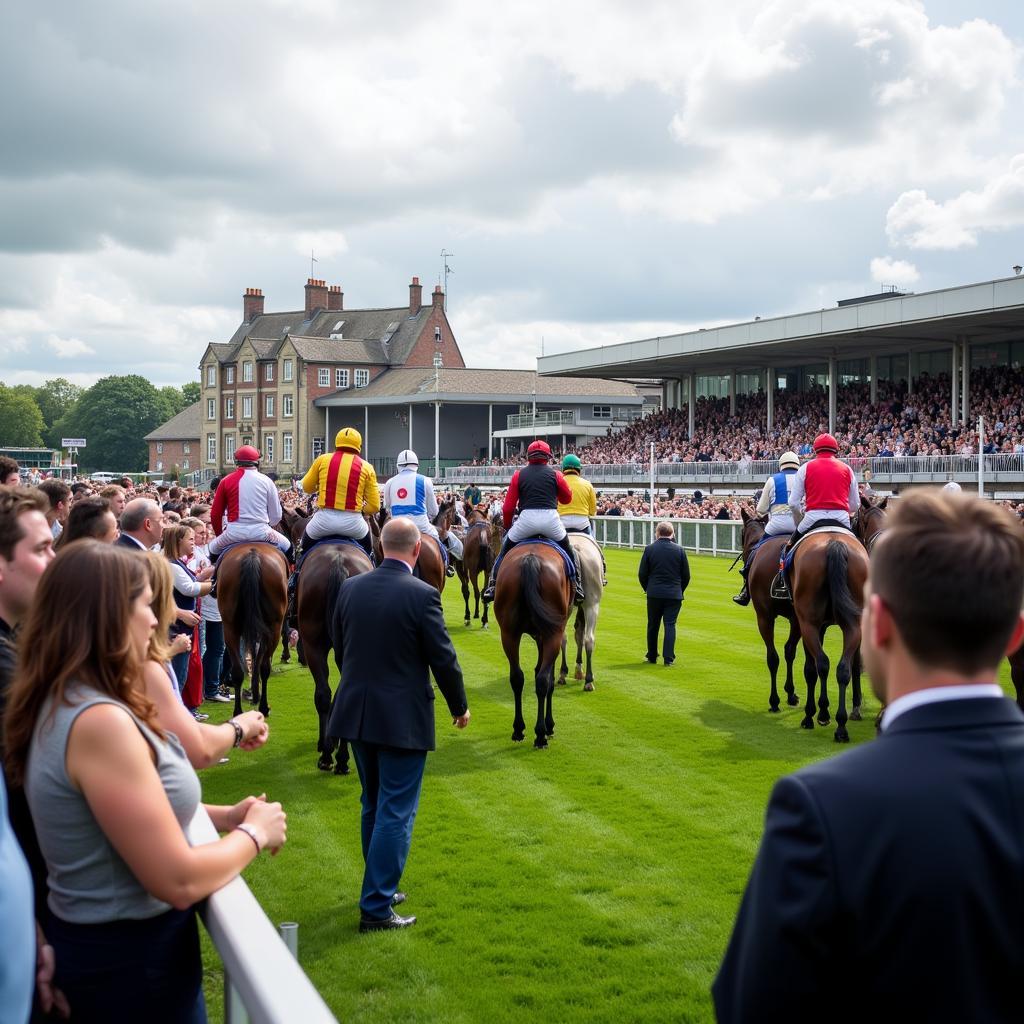 Crowd cheering at the finish line at Harrogate Racecourse