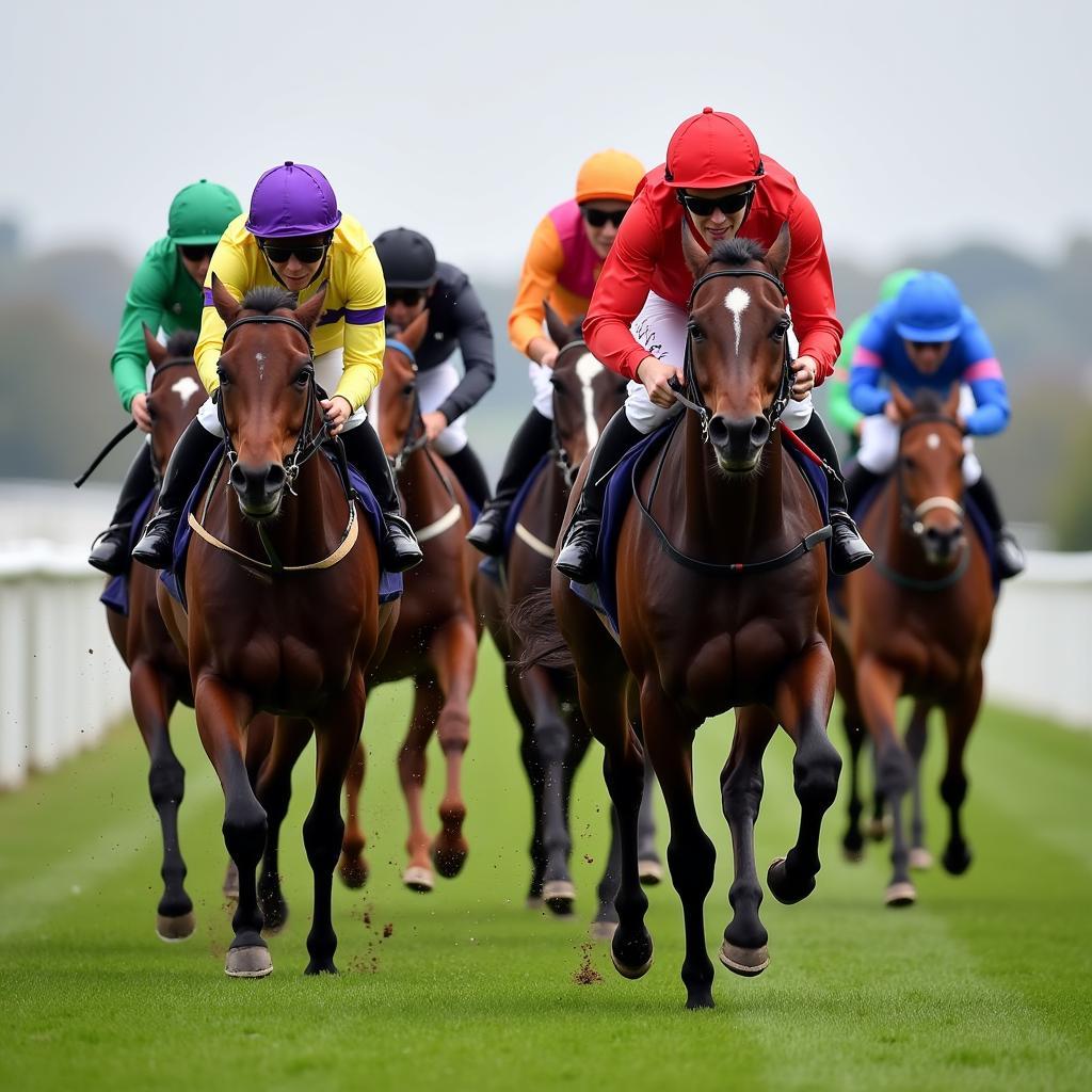 Jockeys and horses racing at Harrogate