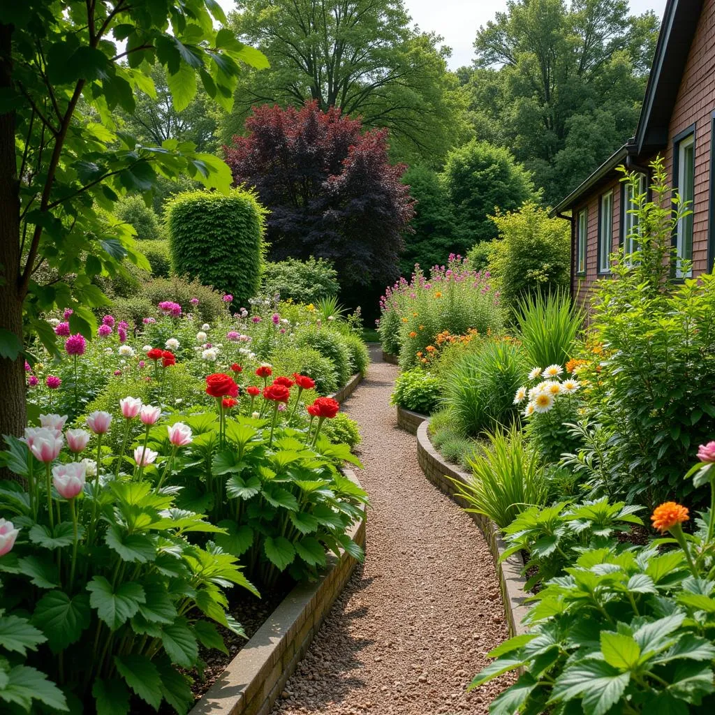 Lush garden with plants fertilized by horse manure