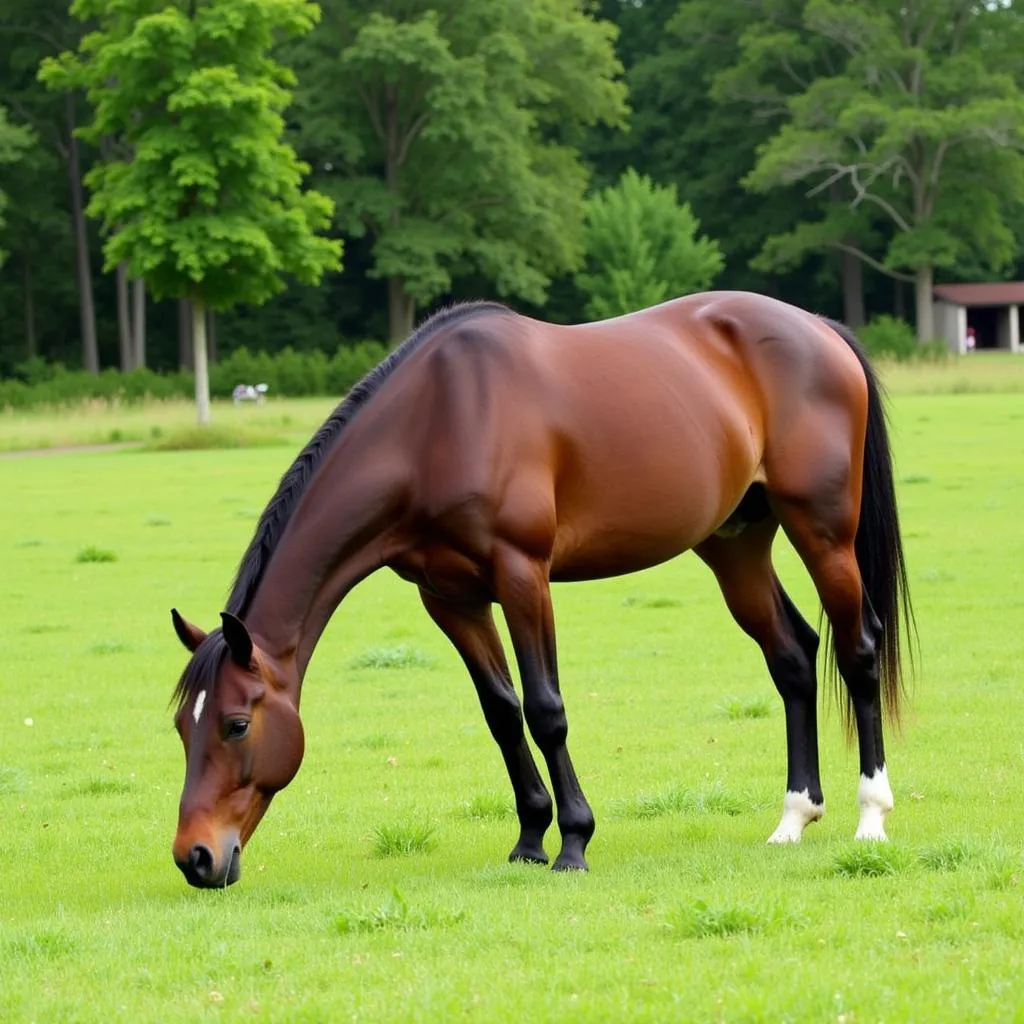 Healthy horse grazing in pasture