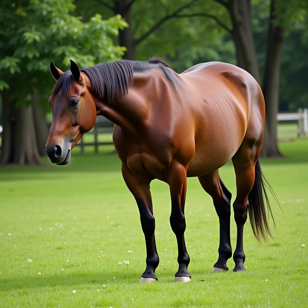 Healthy Horse Grazing on Pasture