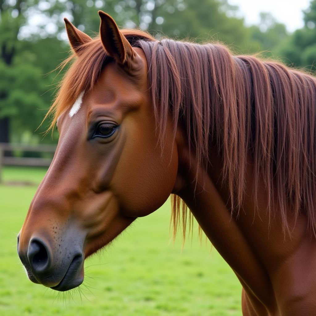 A horse with a healthy, shiny mane.