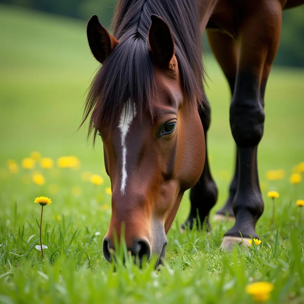 Healthy horse grazing in a Tennessee pasture