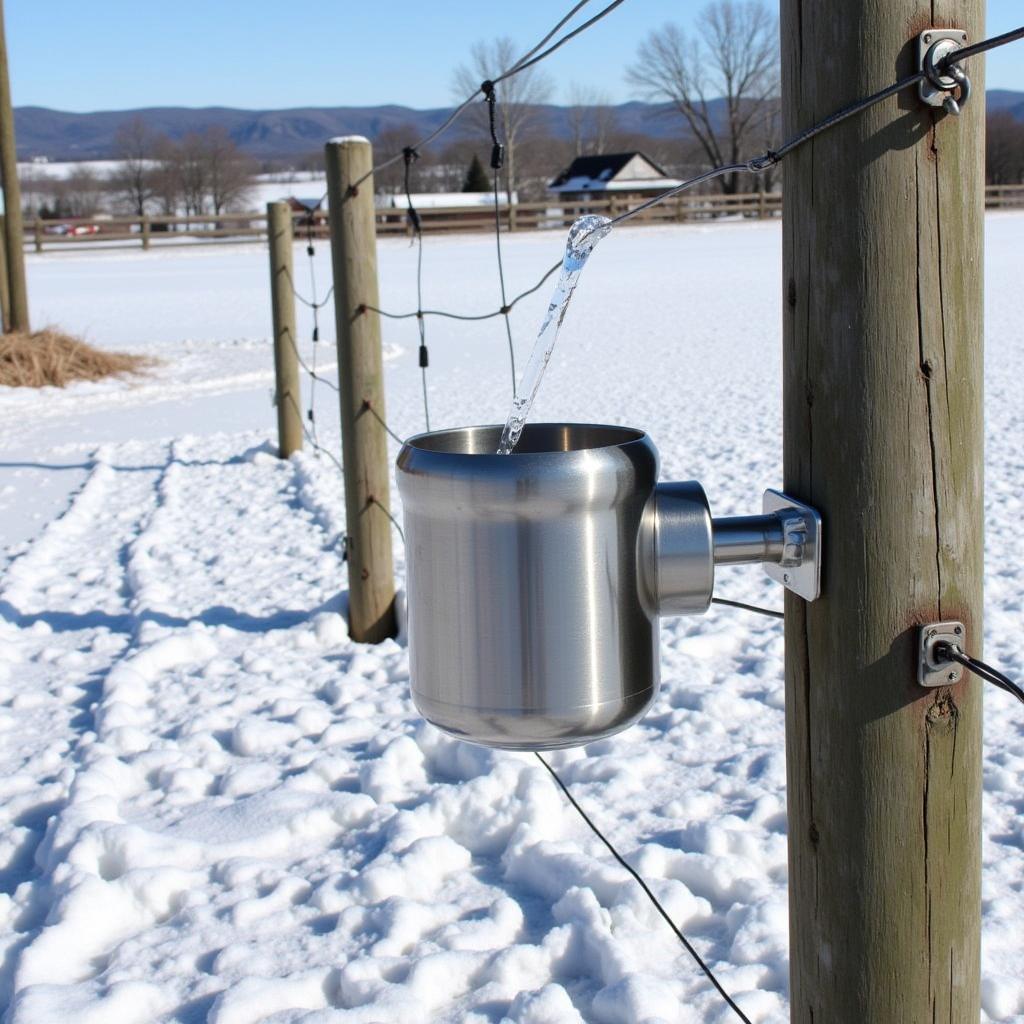 Heated Horse Cup in a Snowy Pasture