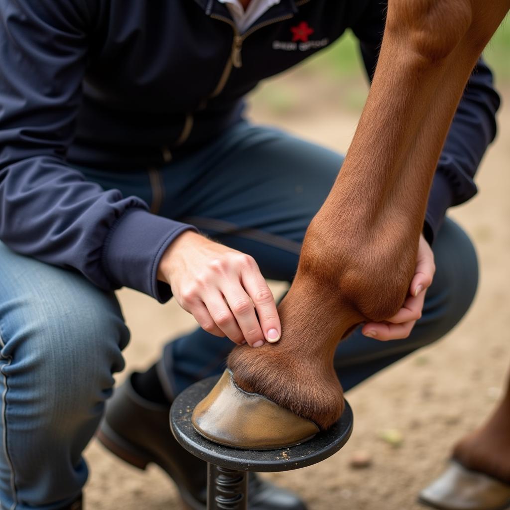 Applying Hoof Oil to a Sport Horse