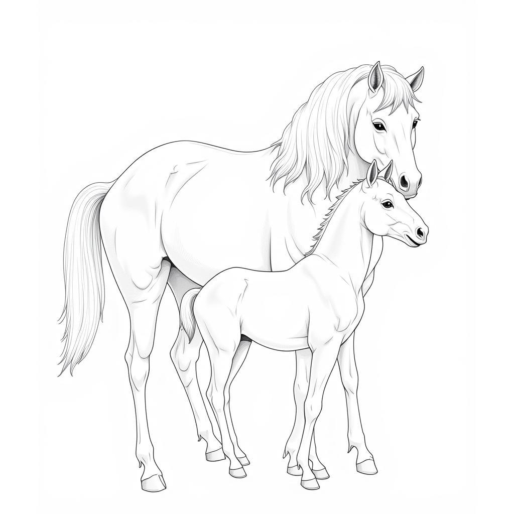 Realistic Horse and Foal Coloring Page