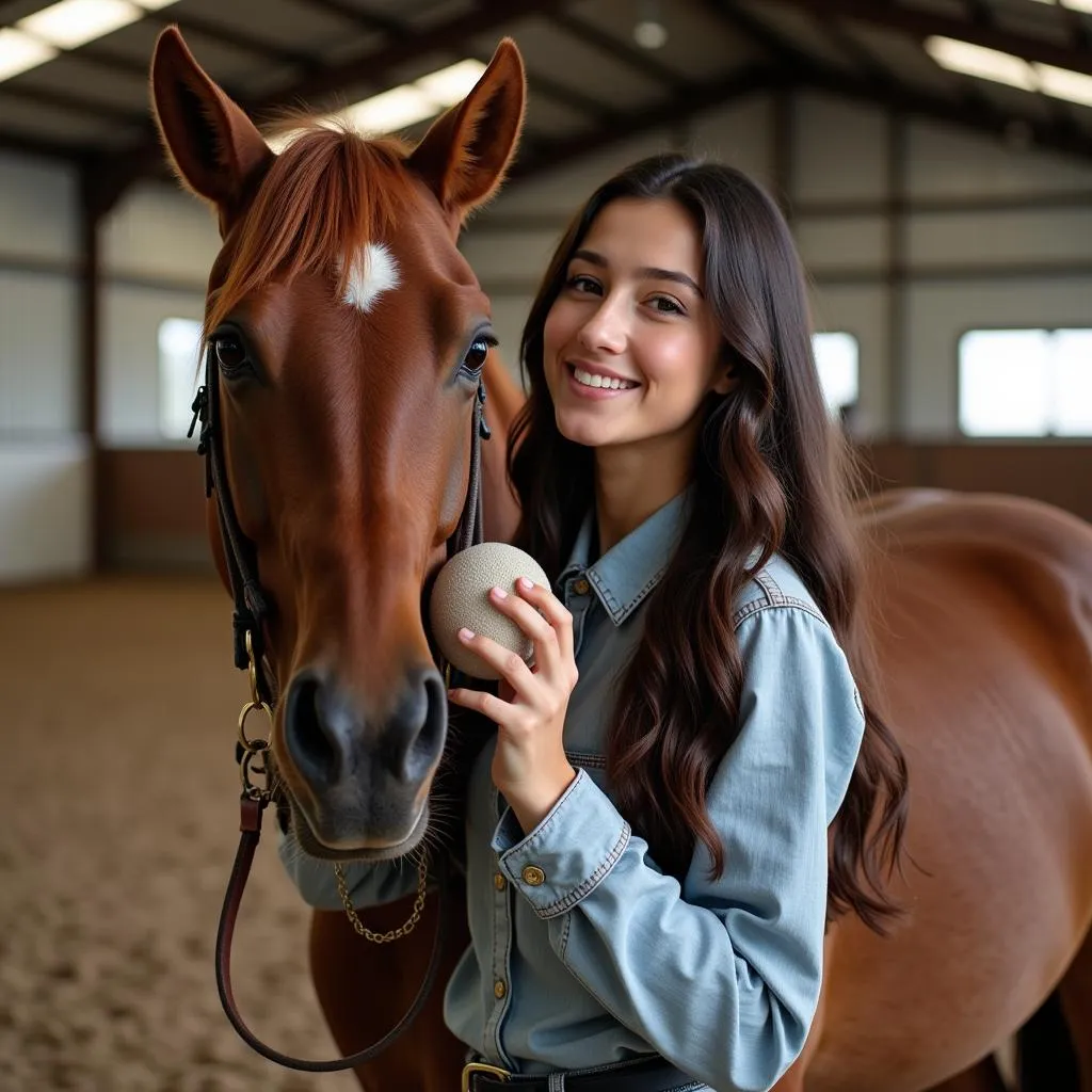 Horse and Owner Playing in Arena