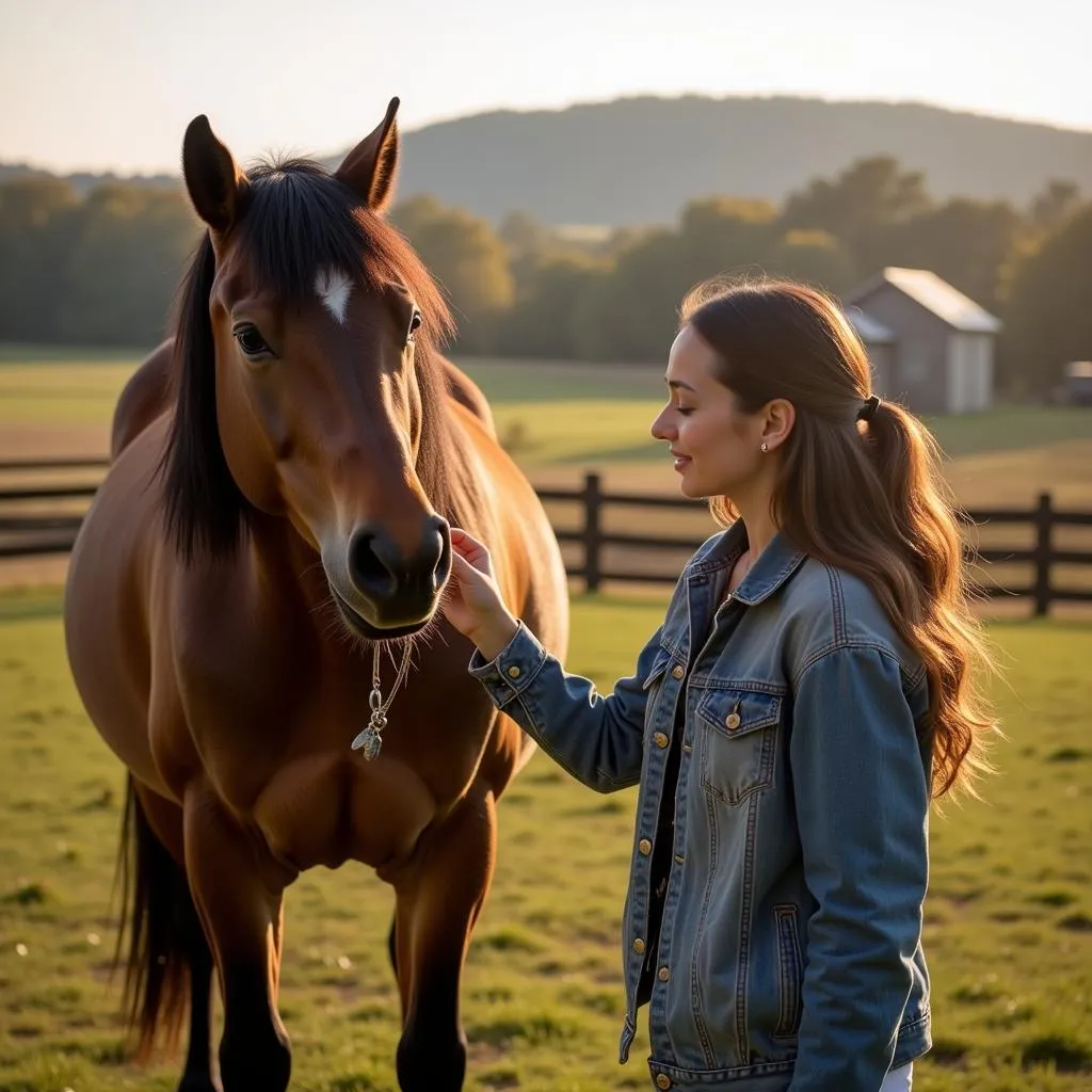 Horse and owner bonding at a farm in Tennessee